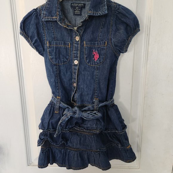 US Polo Association 3T Ruffle Tier Bottom Belted Denim Dress - Picture 6 of 6